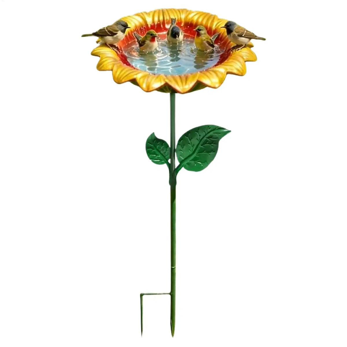 metal Outdoor Standing Bird Bath Sunflower Pattern Decorative Water Feeder Bowl Attractive Garden Decor for Hummingbird Finch Vue