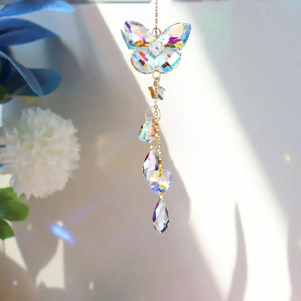 Light-catching Butterfly Prism Pendant Unique DIY Dragonfly Crystal Wind Chime Handmade Window Hanging Suncatchers Wedding Vue