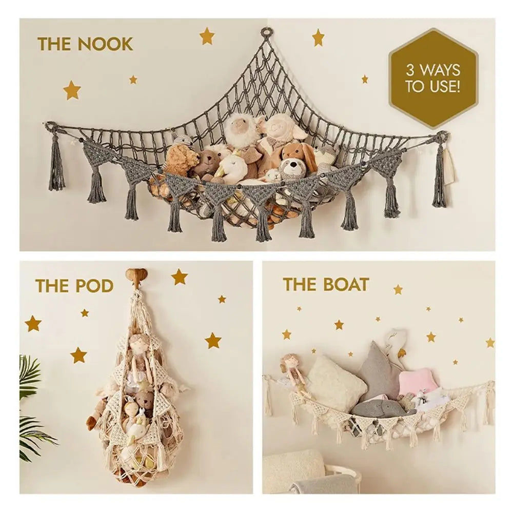 Decorations Jumbo Stuffed Animal Hammock Hanging Woven Toy Hammock Storage Net Macrame Space-Saving Mesh Toy Net Holder Bedroom Vue