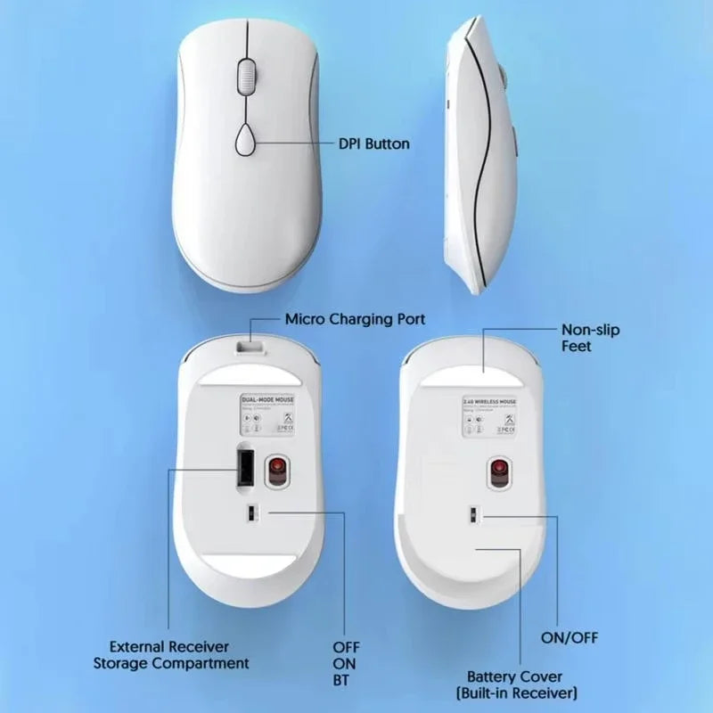 Bluetooth Wireless Mouse Silent Rechargeable Bluetooth 2.4GHz Dual-Mode Optical Ergonomic Cordless Mice for Laptop PC Vue