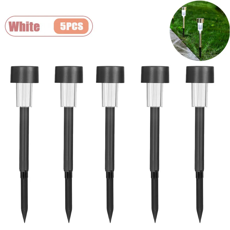 Solar Landscape Lawn Light Stainless Steel Garden Lamp Outdoor Pathway Lighting Auto Illuminate Yard Walkway Deck Christmas Vue White-5PCS