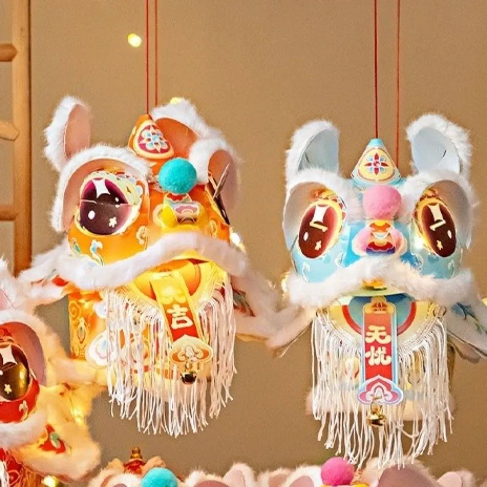 Lion Dance Mid-Autumn Festival Lantern PVC DIY Material Package Chinese Style Lantern Ancient Style with Tassel Handheld Lantern Vue