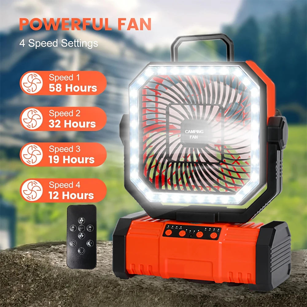Portable Outdoor Camping Fan With Bluetooth Speaker And LED Lighting 10000mAh Large Capacity Battery Suitable For Outdoor Campin Vue