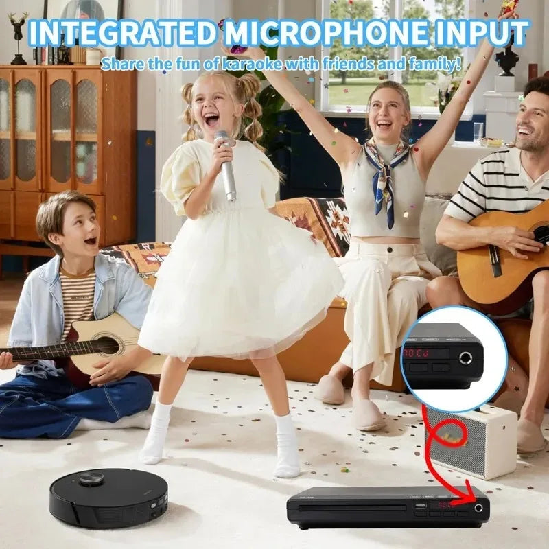 HD-328 Portable 1080P DVD Player With Remote Control USB MP3 MP4 Support Disc Player For Home /TV Projectors Built-in MIC Port Vue
