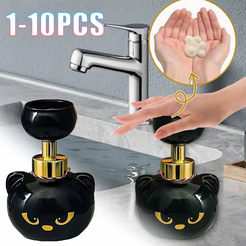 1-10PCS Black Cat Paw Foam Soap Pump Dispenser Refillable Hand Wash Bottle for Bathroom Sink Halloween Decor Cat Lovers Gift Vue