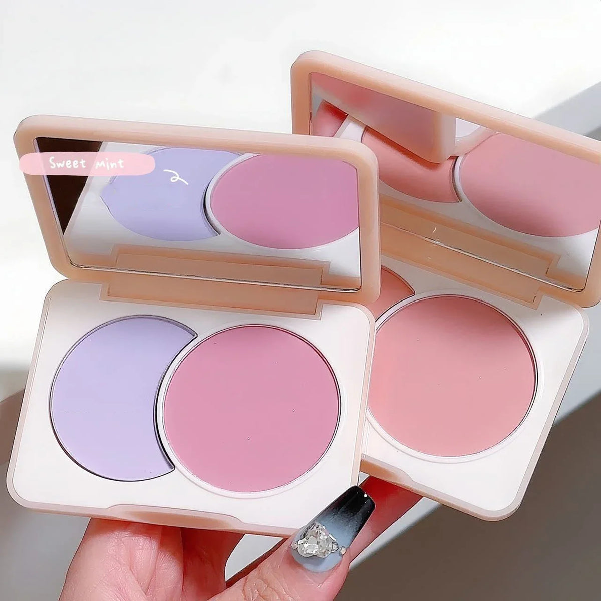 Two-tone Peach Blush Palette Natural Rose Pink Red Rouge Face Cheek Pigment Shimmer Brighten Long-lasting Nude Makeup Cosmetic Vue