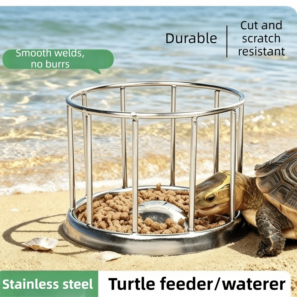 Large Capacity Turtle Stainless Steel Feeder Wear Resistant Fence Design Tortoise Food Dish Anti-overflow Wide Mouth Vue
