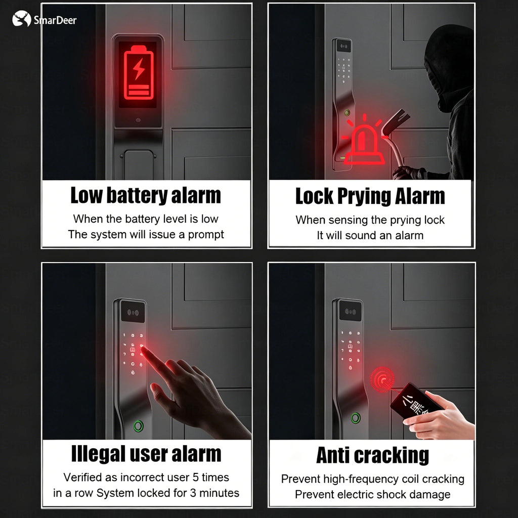 SmarDeer 3D Face Palm Vein Smart Lock Biometric Fingerprint Door Lock APP Remote Temporary Password Keyless Entry Home Security Vue