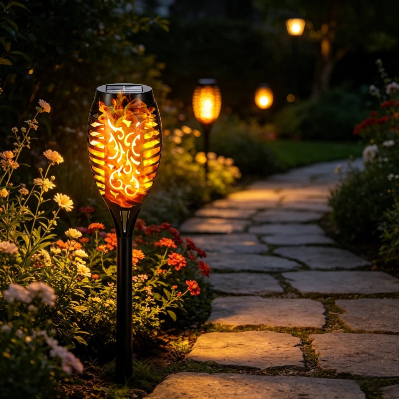 12LED Solar Flame Light Outdoor,Waterproof 12LEDs Torches Landscape Lamp for Outdoor Courtyard Garden Yard,Halloween Decorations Vue