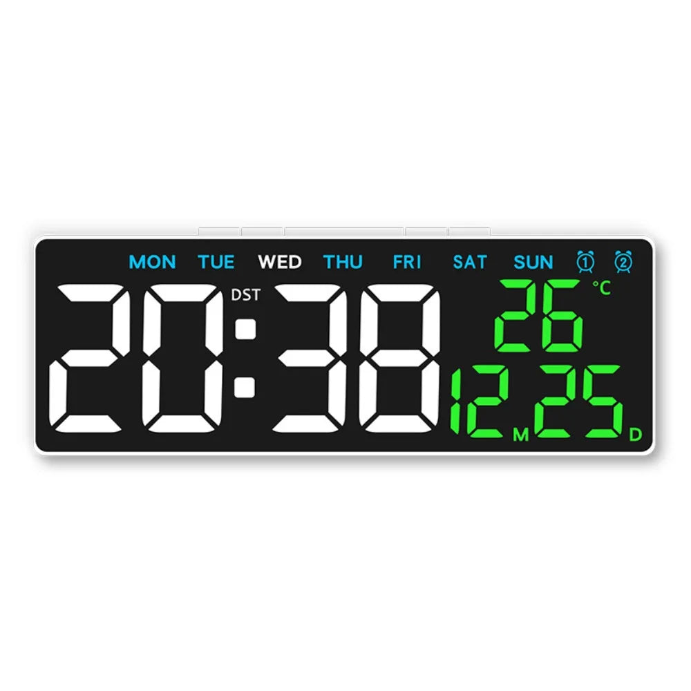 12/24H Format LED Electronic Clock 2 Alarms 3 Levels Brightness Alarm Clock Temperature Display Auto-Dimmer Large Digital Clock Vue White White