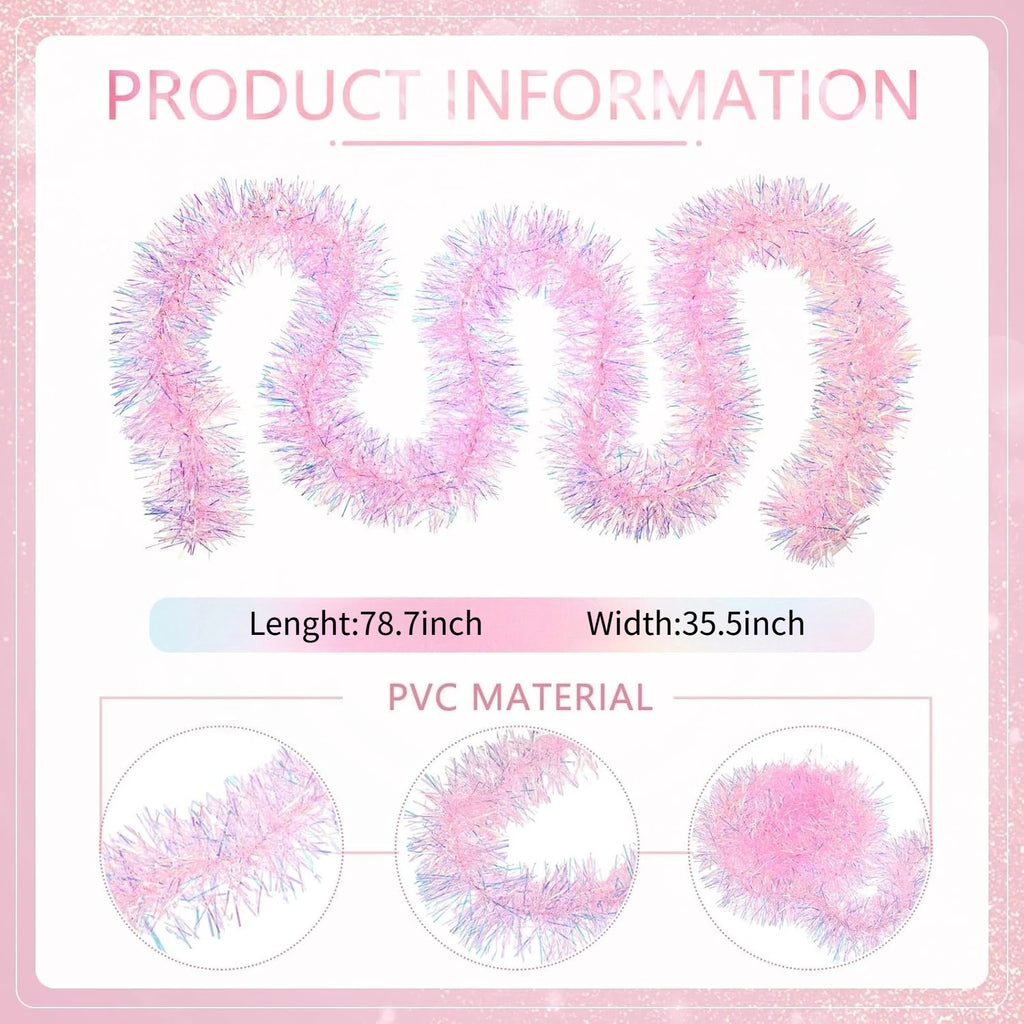 Metallic Tinsel Garland Rainbow Colorful Pink Christmas Garland Shiny Decorative String for Tree Holiday Party Decoration Vue