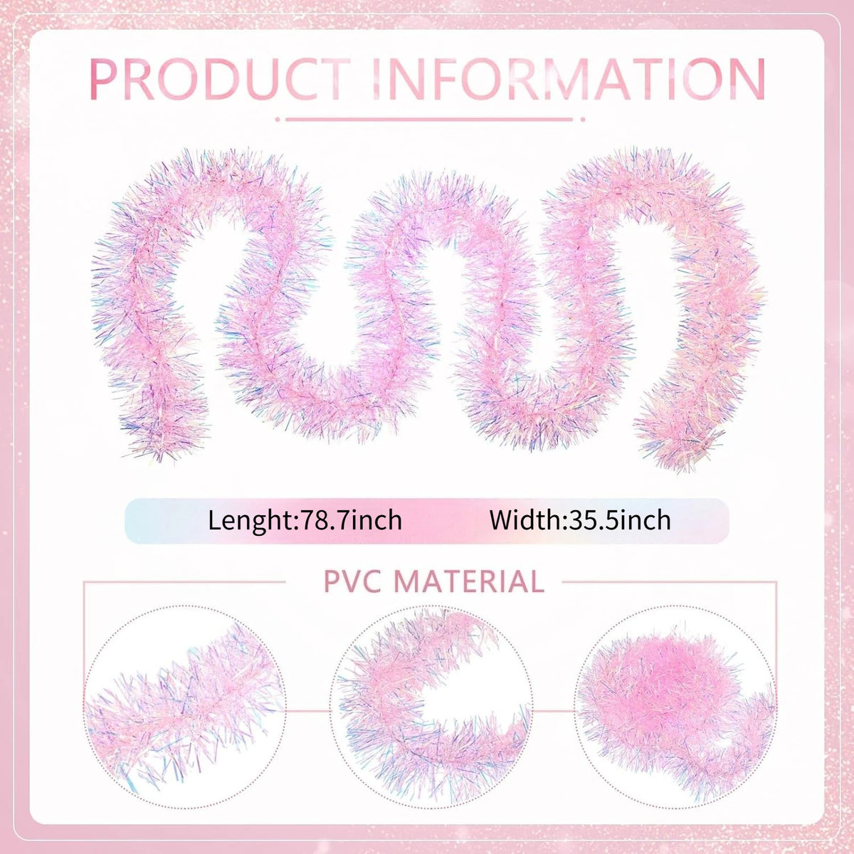 Metallic Tinsel Garland Rainbow Colorful Pink Christmas Garland Shiny Decorative String for Tree Holiday Party Decoration Vue