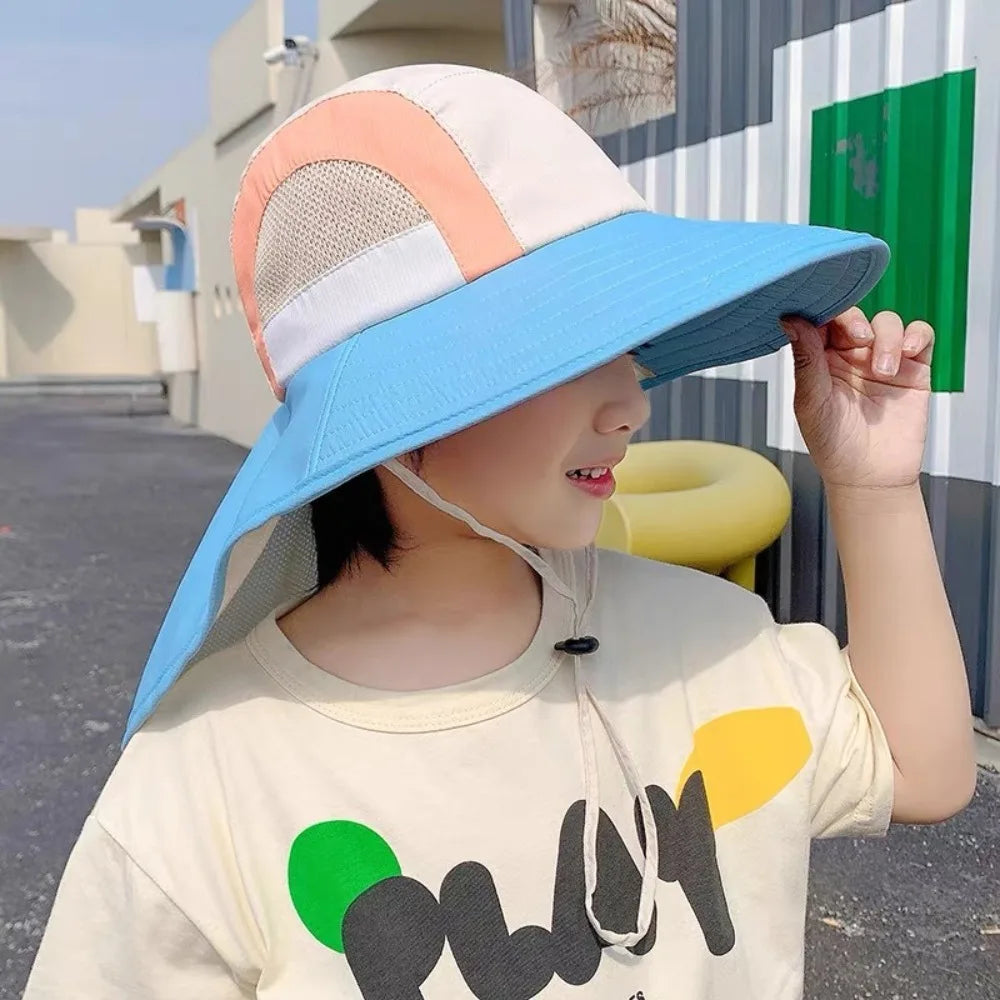 Neck Flap Sun Hat Polyester Strap Wide Brim Beach Hats UV Protection