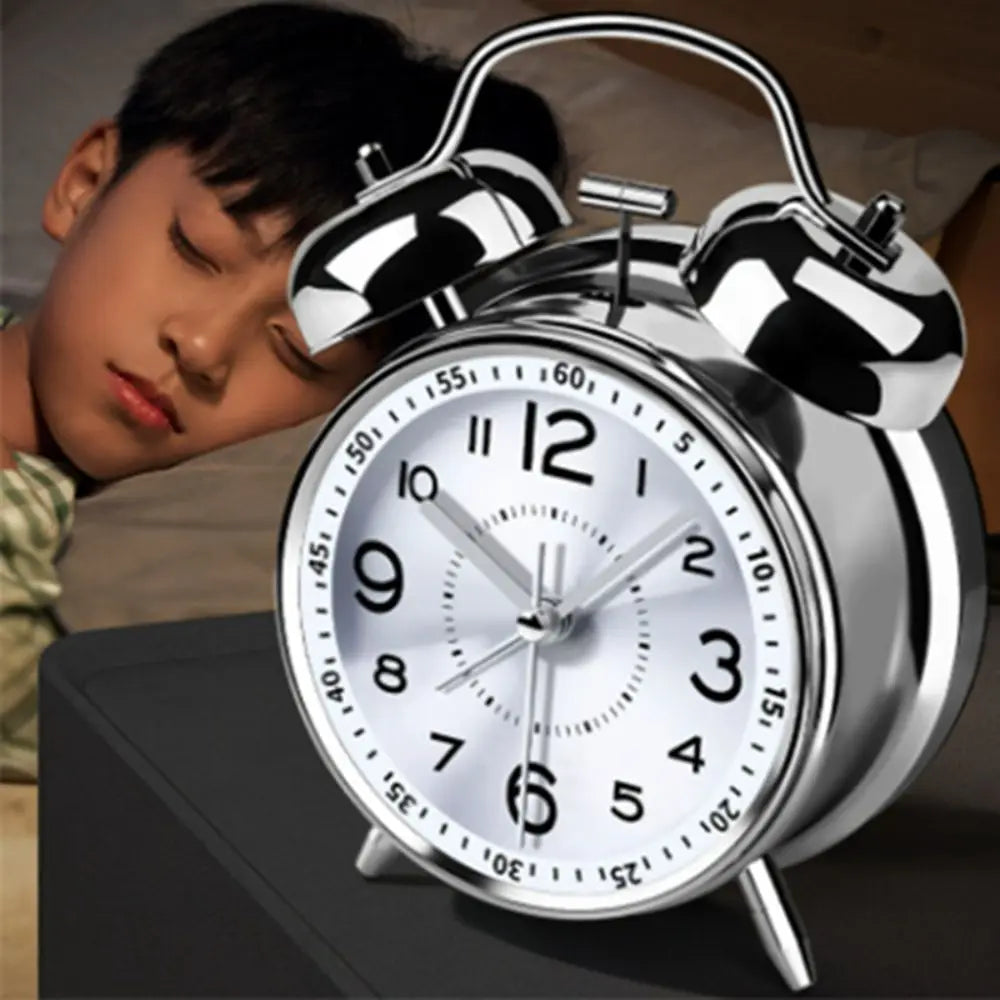 Silent Twin Bell Alarm Clock with Night Light Metal Frame Bedroom Alarm Clock Retro Fall-resistant Loud Alarm Clock Living Room Vue