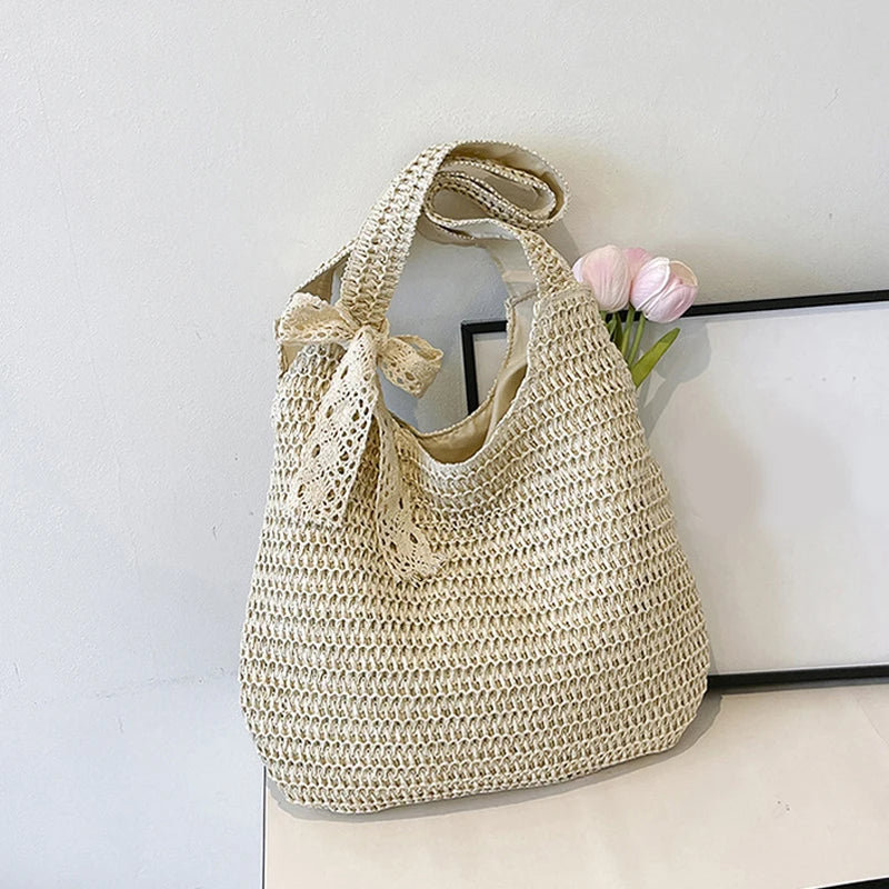 Fashion Rattan Women Shoulder Bags Woven Female Handbags Large