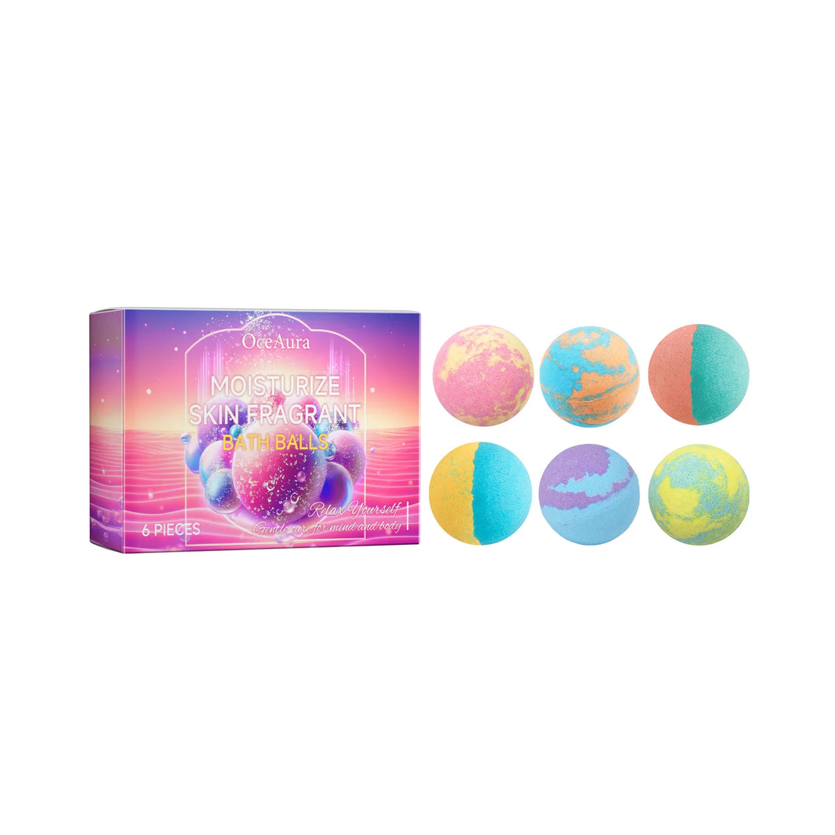 Bubble Bath Bomb: Exfoliating Handmade Natural Bath Ball with Long-lasting Plant Floral Fragrance, for Deeply Cleansing the Skin Vue 6pcs boxed