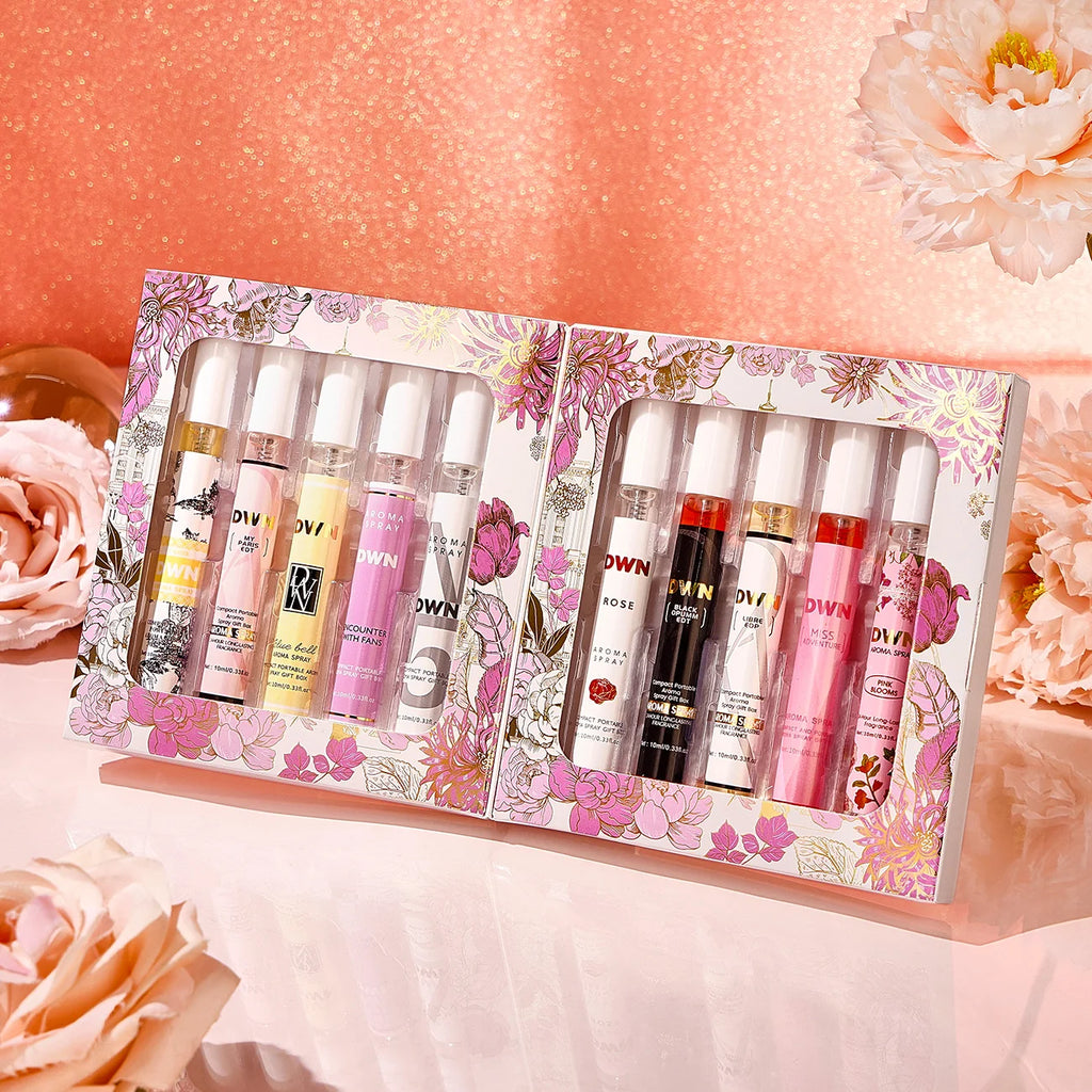 Women's 10PCS Alcohol-Free Fragrances Set, Romantic Floral Scents, Elegant Gift Box, Long-Lasting, Ideal for Daily Use & Gifting Vue DP101