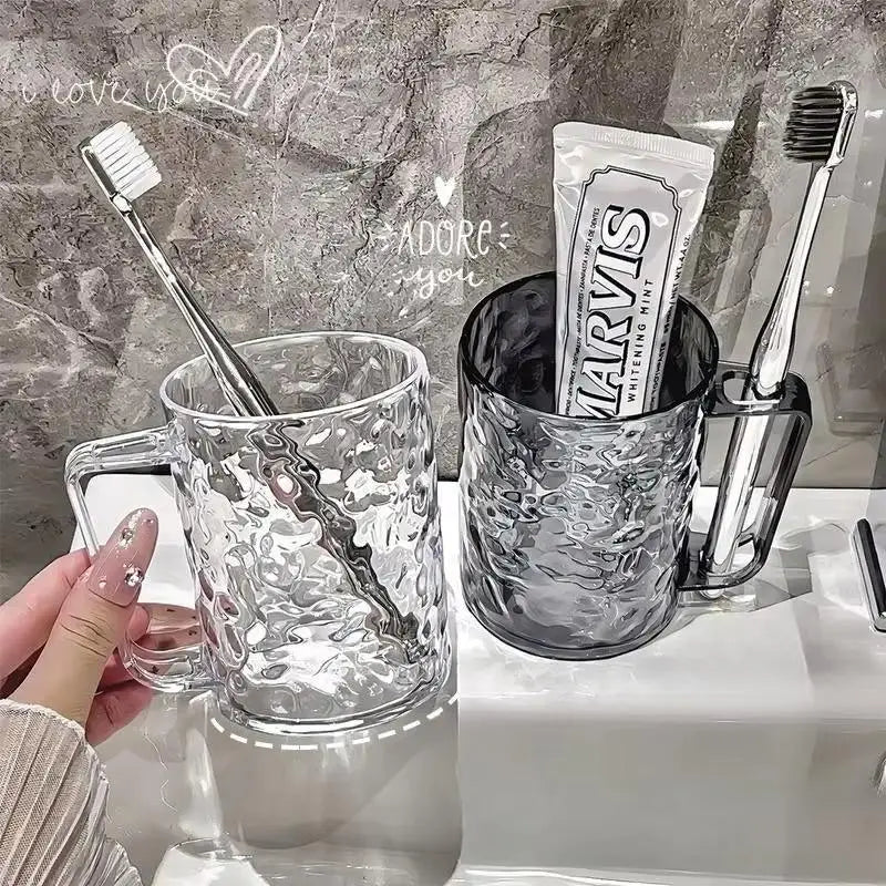 Toothbrush Cup Plastic Handle Transparent Holder for Home Dormitory Travel Kids and Adult Daily Bathroom Use Vue