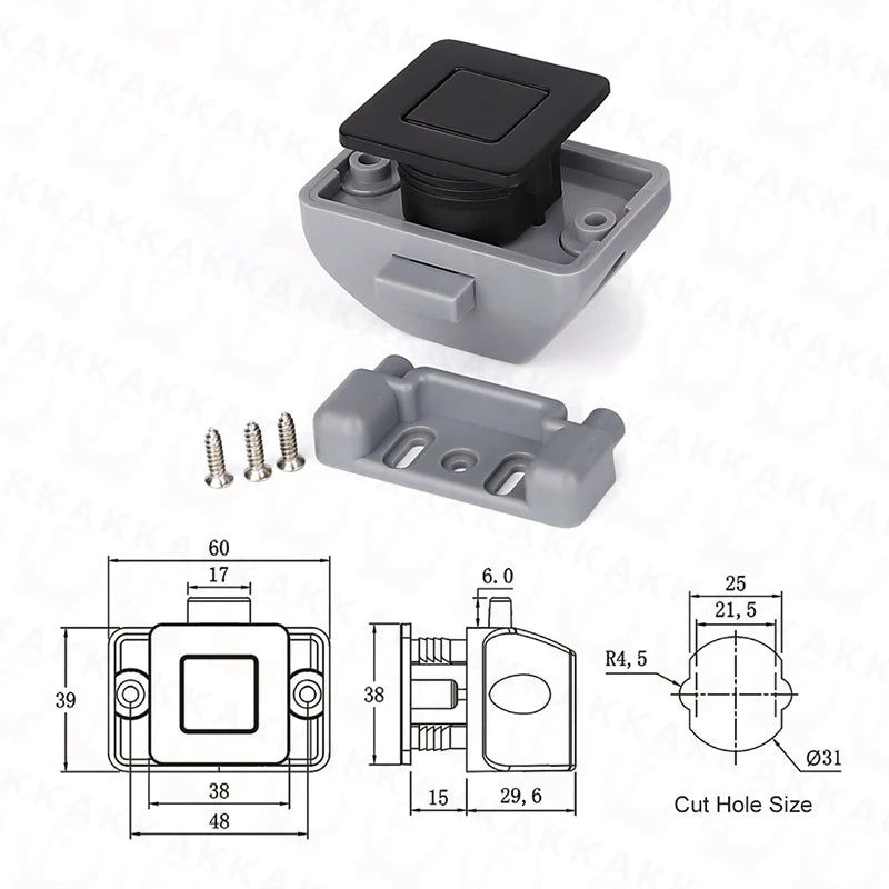 KAK 5pcs Camper Car Push Lock RV Caravan Boat Motor Home Cabinet Drawer Latch Button Locks Keyless Furniture Door Lock Hardware Vue SS6209-Black