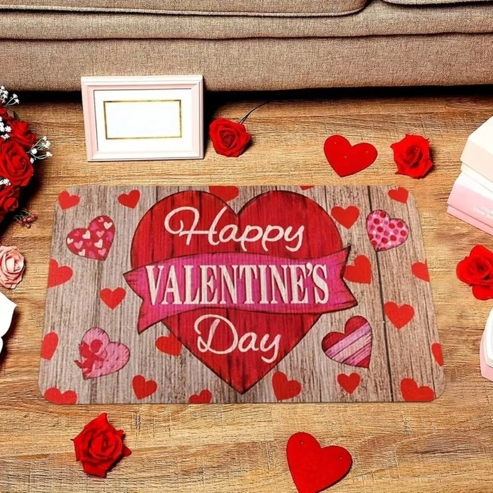 Weaving Texture Valentine Day Floor Mat Soft Beautiful Romantic Heart Anti Slip Mat Red Quick Dry Rose Door Mat Bedroom Vue Style 7