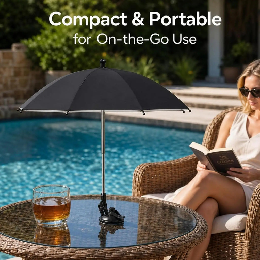 Table Top Umbrella w/Suction Cup Base, Portable Adjustable Sun Shade for Drinks, UV Protection Mini Parasol for Beach Patio Trip Vue