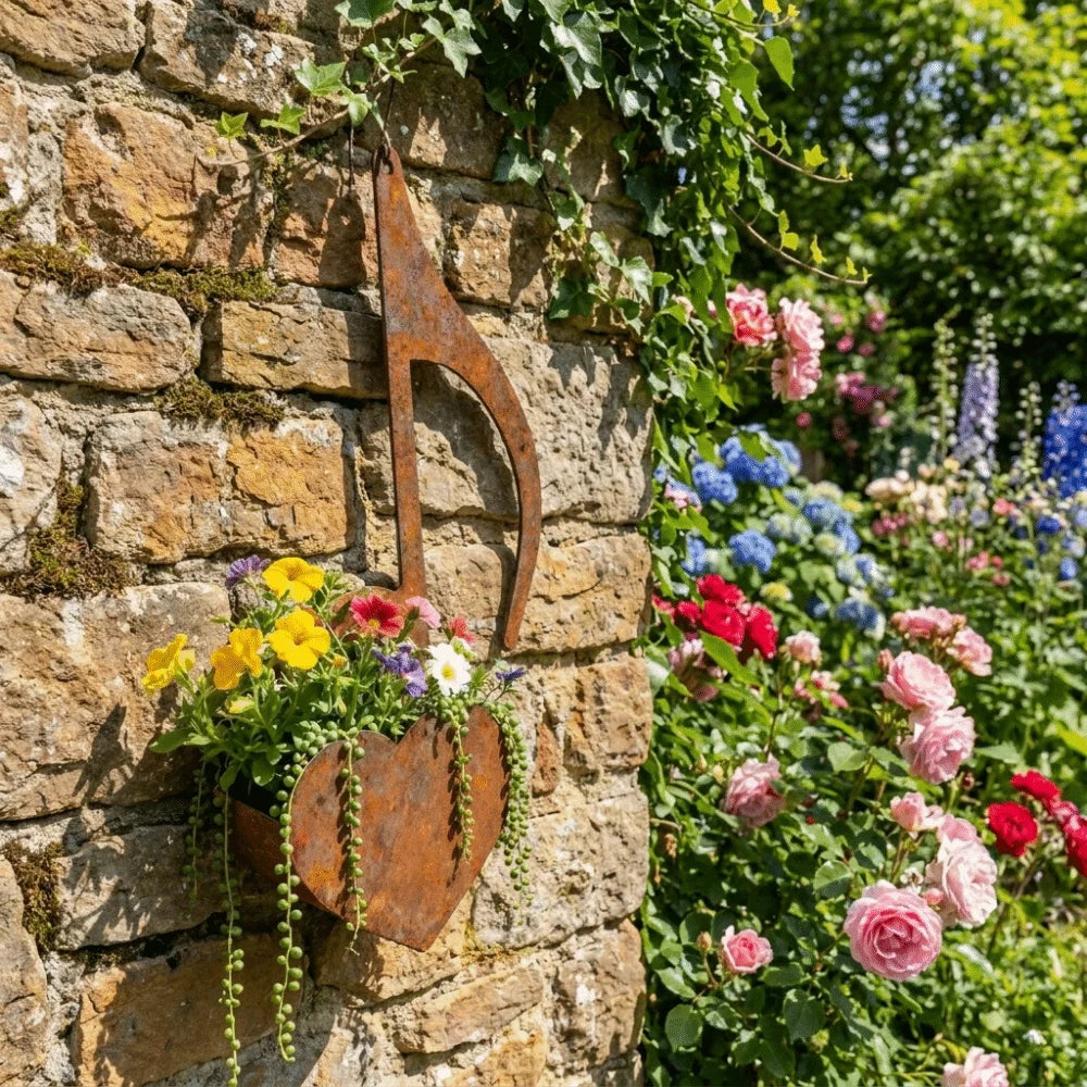 Iron Music Note Hanging Pot Wall Mounted Rustic Design Wall Hanging Planter Decorative Heart Shaped Succulents Flowers Pot Vue
