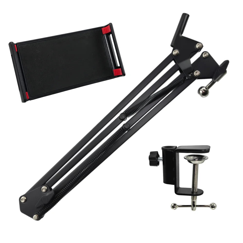 360° Adjustable Tablet Phone Stand Rotatable Long Arm Metal Holder For iPad for 4 to 11 inch Xiaomi iPhone Huawei Samsung Mobile Vue black