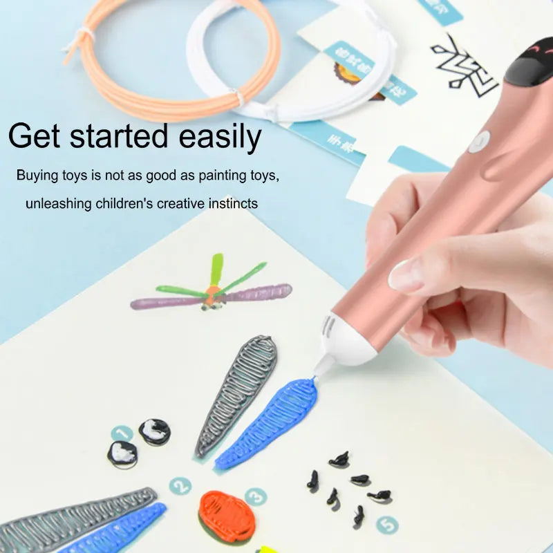3D Printing Pen Low Temperature Built-in Battery Voice Broadcast 1.75mm PCL Filament 3D Pen Drawing DIY For Kids Grils Boys Gift Vue