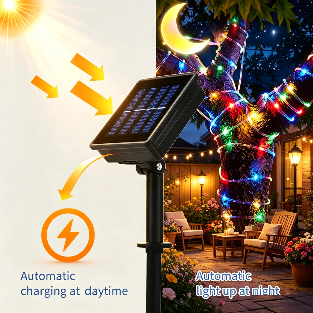 Solar Powered LED Rope Lights Waterproof Outdoor Glow Fairy Garland Lights for Garden Tree Patio Holiday Party Decoration Vue