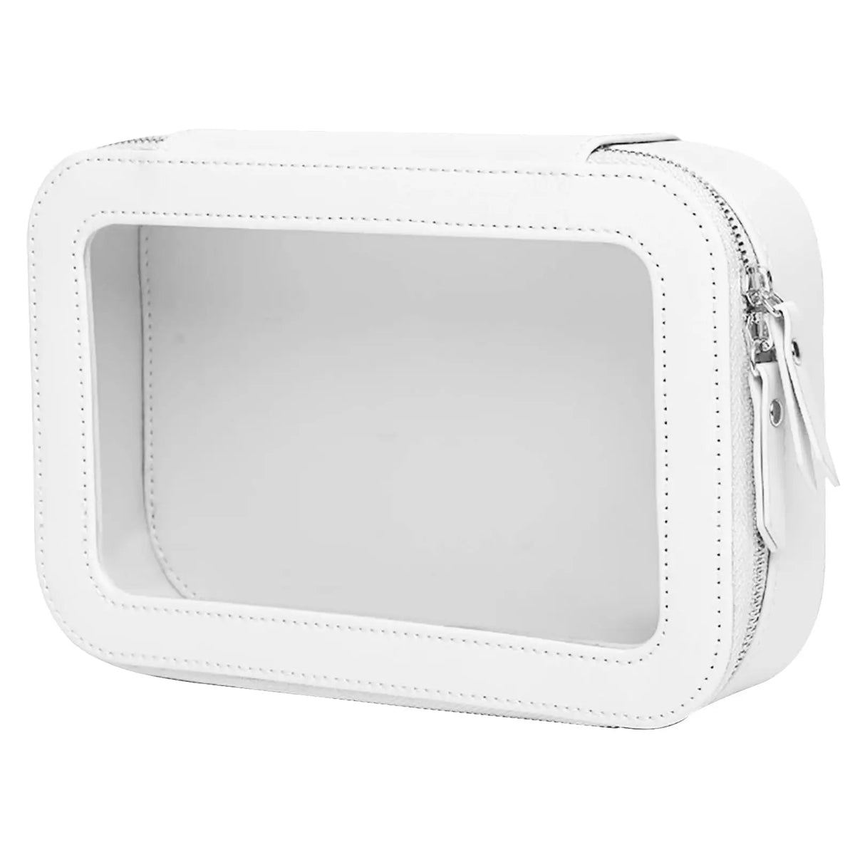 Clear and Waterproof Makeup Bag Portable Travel Cosmetic Case Organizer for Women Toiletry Pouch with Transparent Vinyl Windows Vue White
