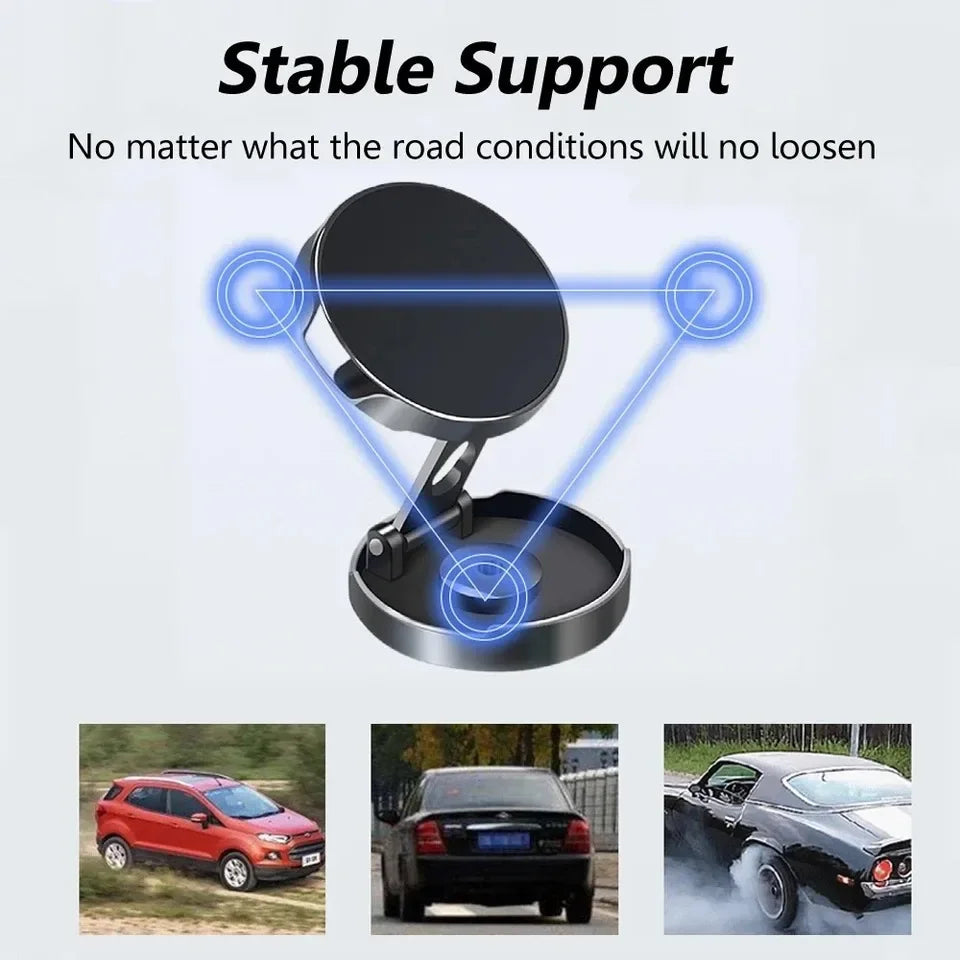 Car Mobile Phone Stand 720 Degree Rotation Metal Magnetic Suction Foldable Round Bracket Support for Universal Phones Holder Vue