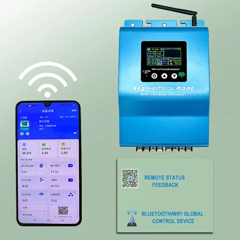 MPPT Solar Charge Controller WiFi Bluetooth 12V–60V 40A MPPT Solar Controller Vue