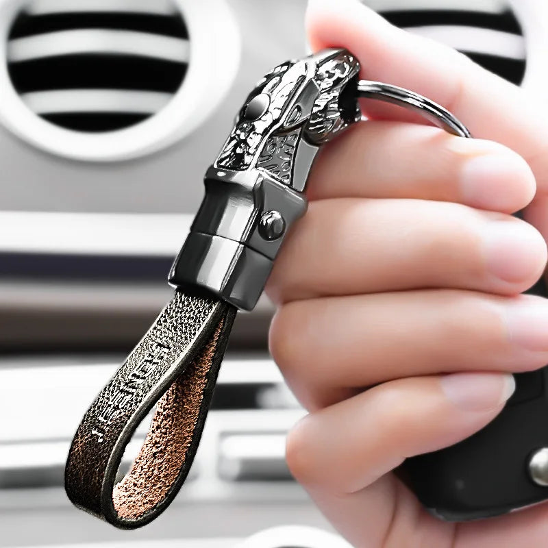 Luxury Leapard Head Car Key Chain Cowhide Leather Keychain Metal KeyRing For Jaguar Car Key Pendant Holiday Party Gifts Vue