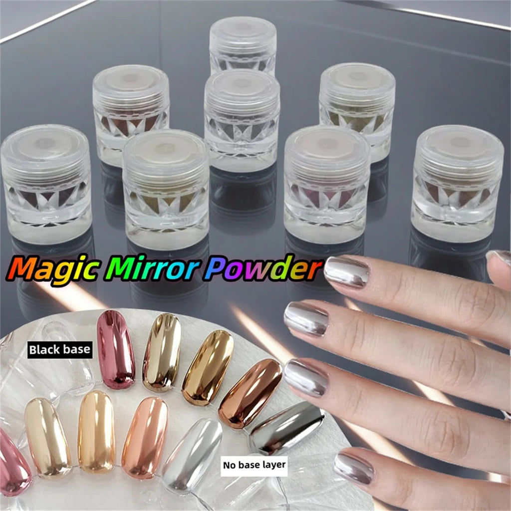1/8pcs High Diamond Bottle Magic Mirror Powder Silver Rose Gold Bright Friction Coating Nail Powder Nail Art Creation K2Y Vue