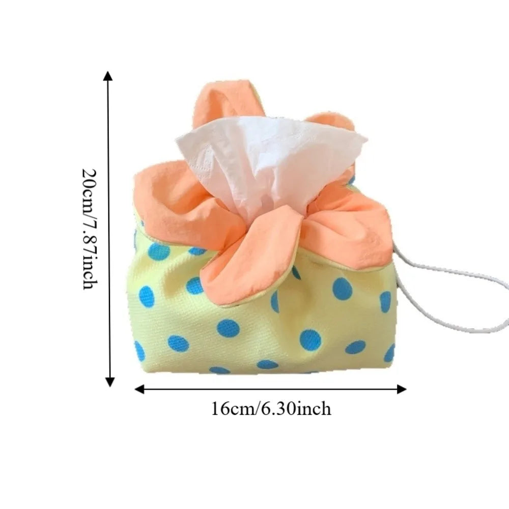 Creative Lightweight Flower Tissue Box Canvas Multipurpose Tissue Storage Bag Soft Decorative Portable Tissue Pouch Office Vue