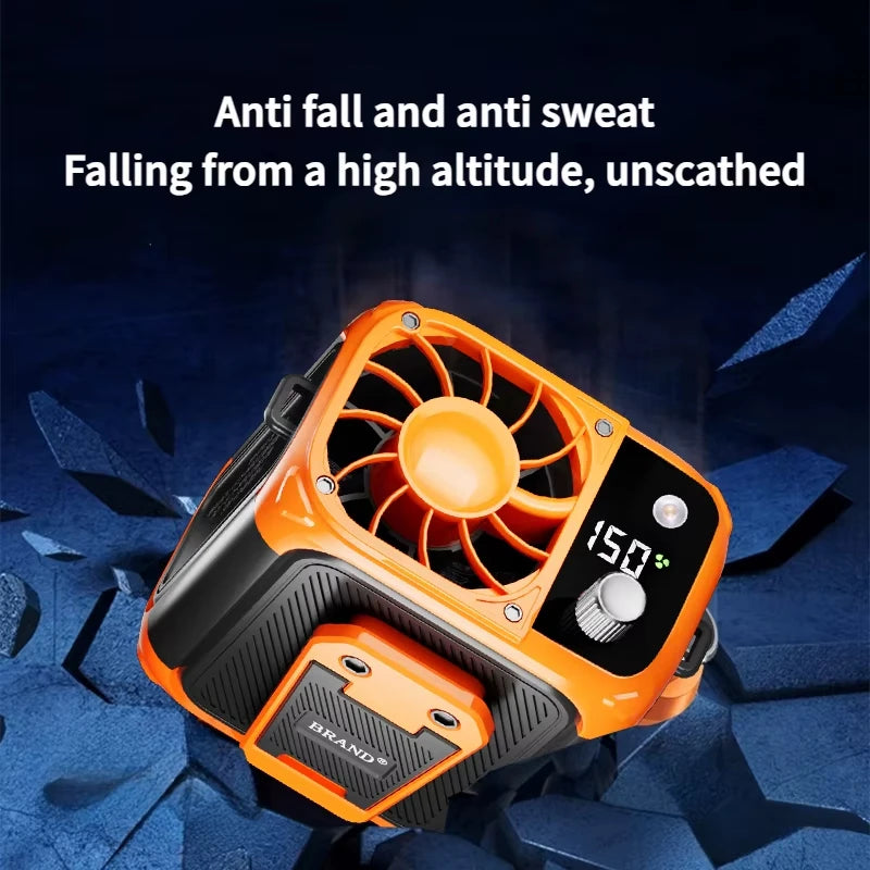 Mini high-speed waist fan, bladeless USB hanging neck fan, outdoor multifunctional mobile power lighting digital display fan Vue