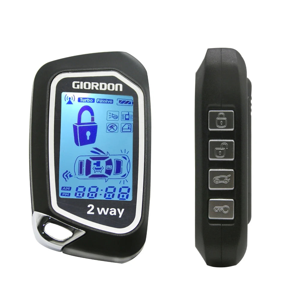 GIORDON 2 Way Car Alarm System LCD Complete Kit PKE Automatic Lock and Unlock Function Bluetooth APP Remote Engine Start Vue