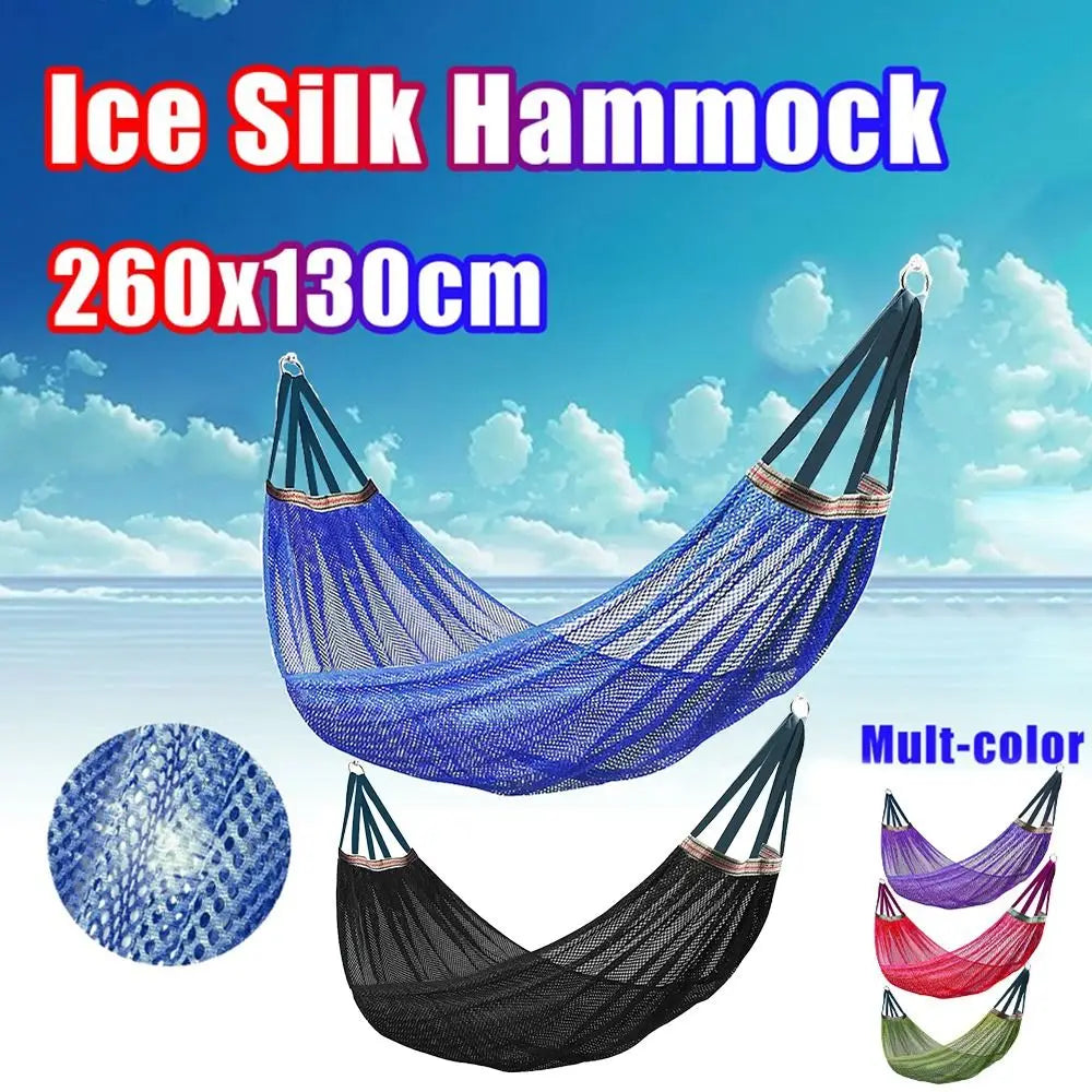 Portable Ice Silk Mesh Hammock Load-bearing 200KG With Storage Bag Leisure Swing Single Wide Hanging Bed Garden Vue