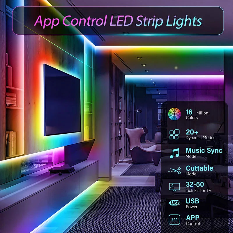 LED Strip Light Smart APP Remote Control RGB Self-adhesive Flexible Ribbon Diode Lamp Tape For TV Backlight Game Room Home Decor Vue