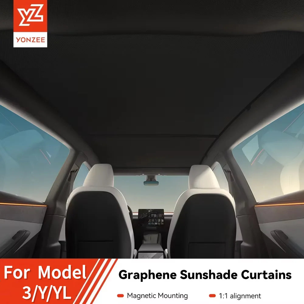 YZ For Tesla Model 3/Y/YL Highland Juniper 2026 Black Roof Graphene Honeycomb Sun Shades Sunshade Car Rear Front Sunroof Glass Vue