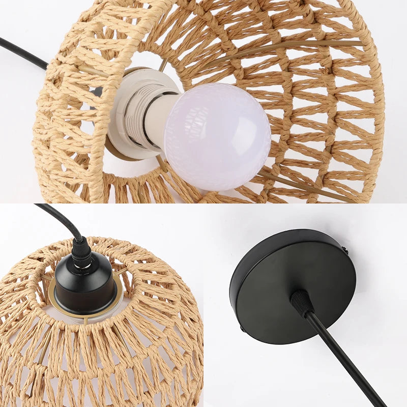 hemp rope woven pendant lights E27 pendant light restaurant bar counter kitchen shop showcase corridor bedroom chandelier Vue
