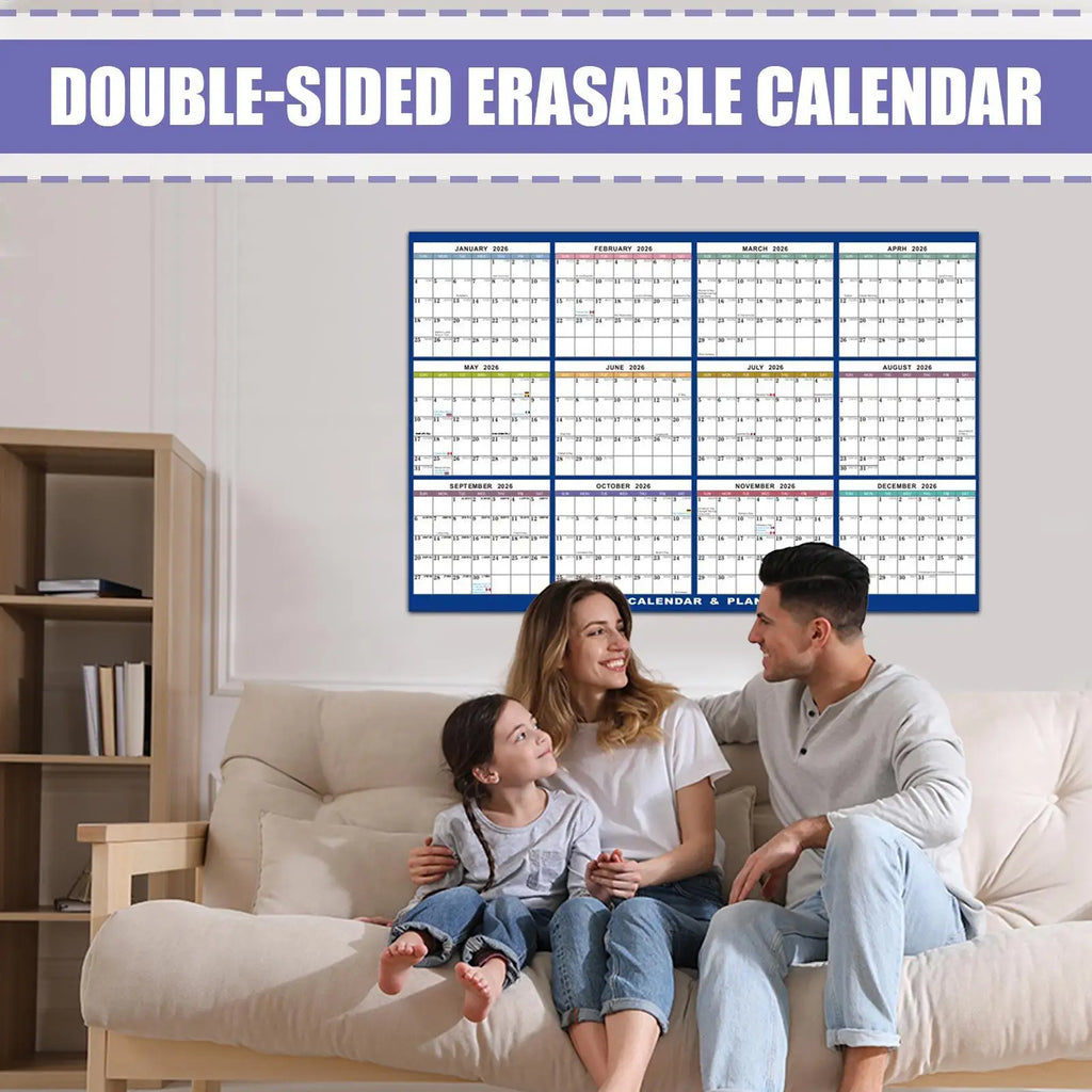 12 Month Large Wall Calendar 2026 Planner Calendar Erasable Agenda Academic Planner Foldable for Home Decor Office Family Vue