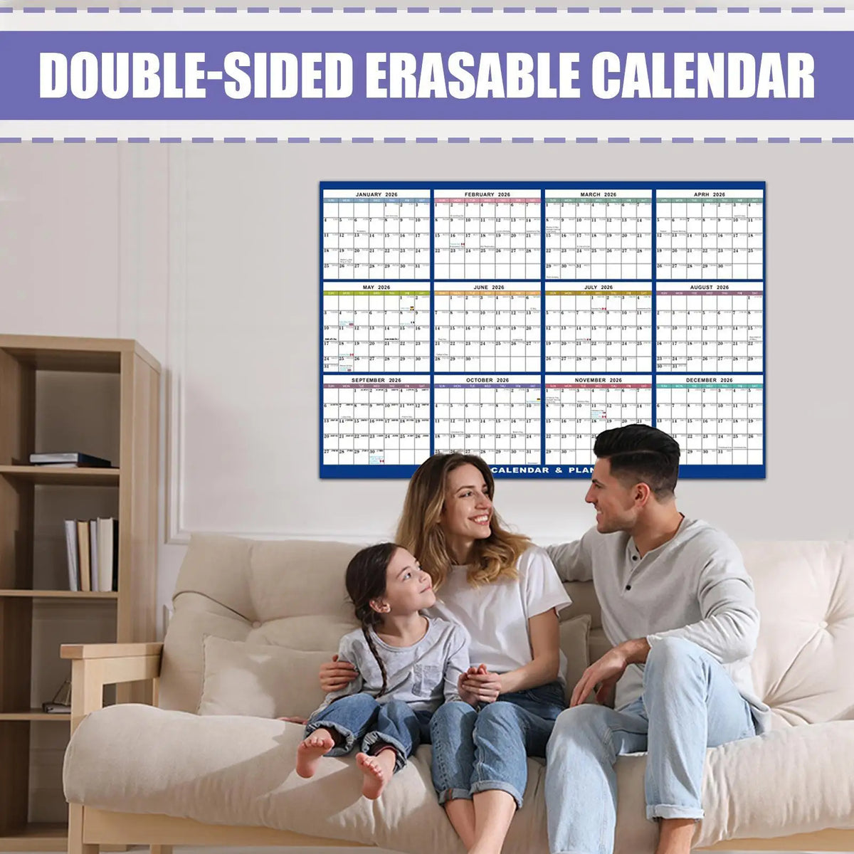 12 Month Large Wall Calendar 2026 Planner Calendar Erasable Agenda Academic Planner Foldable for Home Decor Office Family Vue