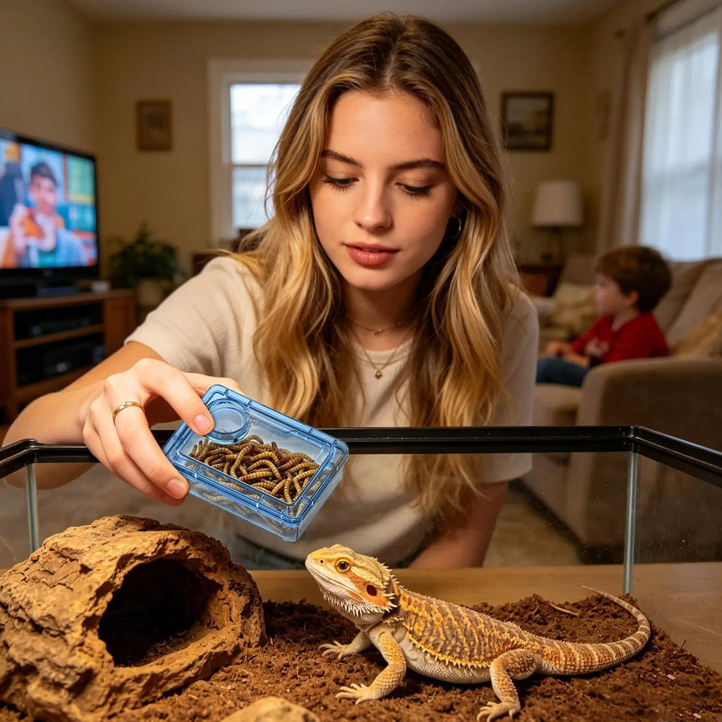 Safe Escape Proof Compartment Reptile Food Dish for Leopard Gecko Hermit Crab Frog Spider Chameleon Iguana Lizard Tarantula Vue