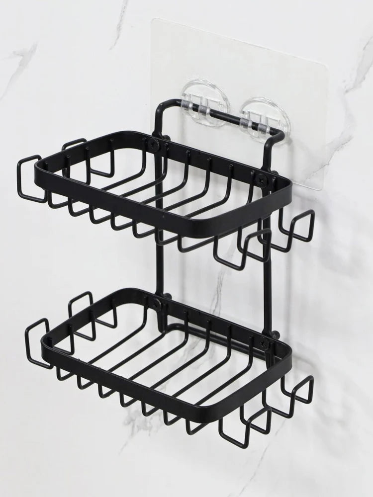 High Quality Soap Rack Wall Mounted Soap Holder Stainless Steel Soap Sponge Dish Bathroom Accessories Dishes Self Adhesive Vue double layer