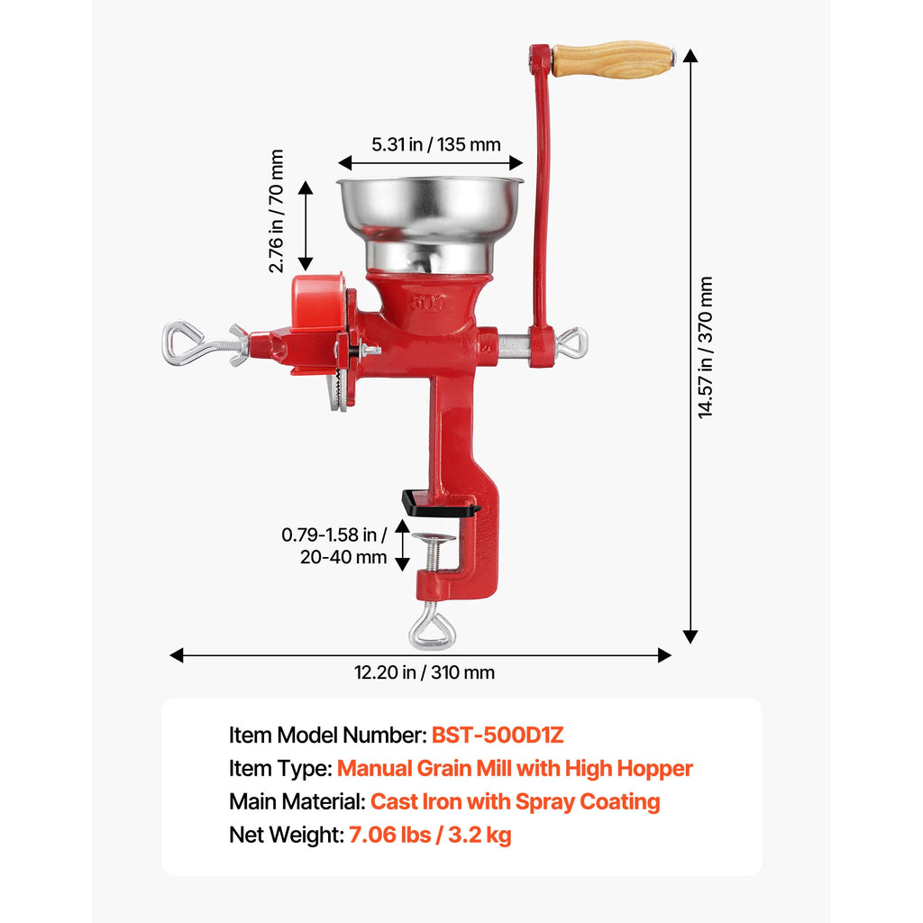 SucceBuy Manual Grain Mill – Hand-Crank Corn & Spice Grinder Manual Grain Mill Vue 12.2x14.57inch United States