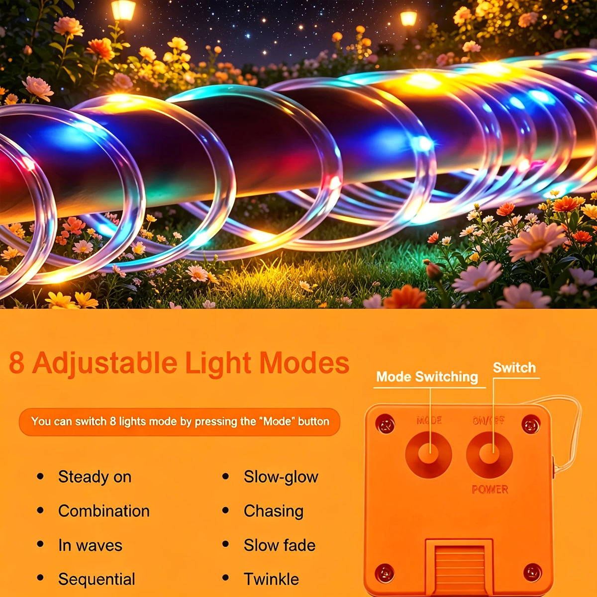 LED Solar Tube Rope Garland Lights Outdoor Waterproof Glow Fairy String Lamp For Garden Terrace Yard Fence Holiday Home Decor Vue