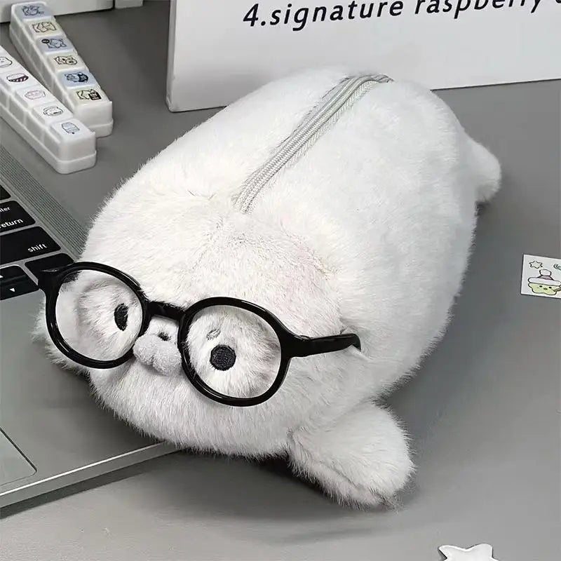 Plush Seal Doll Pencil Case Large Capacity School Office Stationery Bag High Aesthetic Value for Young Girls Vue