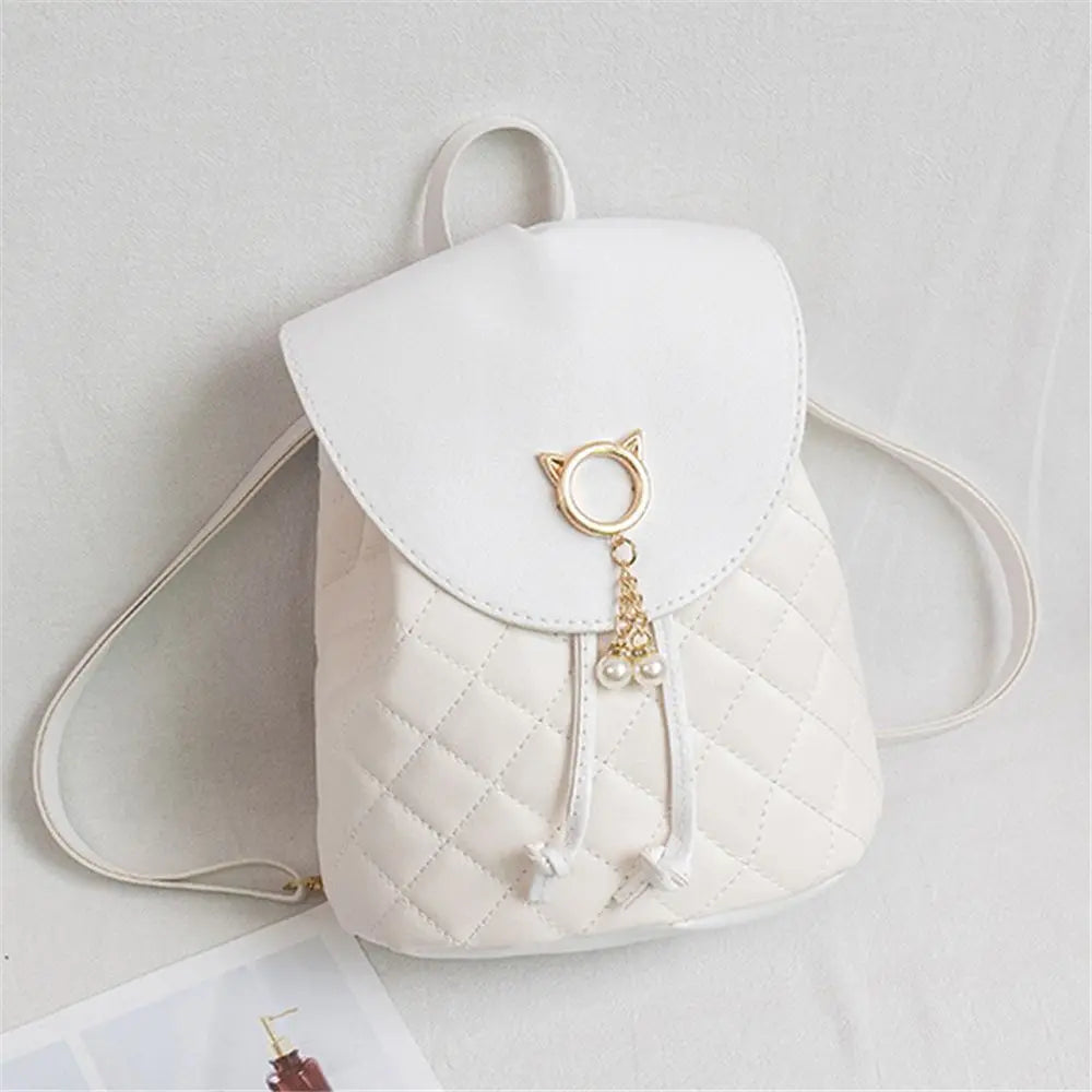 Women Casual Small Backpack Student Bookbags PU Leather Drawstring