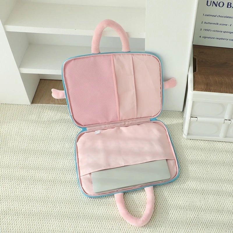 Striped Laptop Sleeve With Cartoon Big Eye Plush Doll Soft Case For Teens Women Office Travel Cute Birthday Christmas Gift Vue